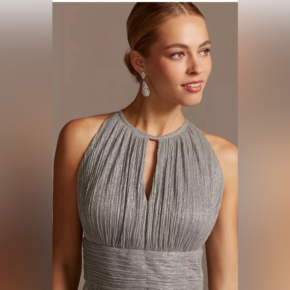 R&M Richards Dress with Lining Halter A-Line Metallic Color Silver Size 12 NWT - Picture 3 of 9